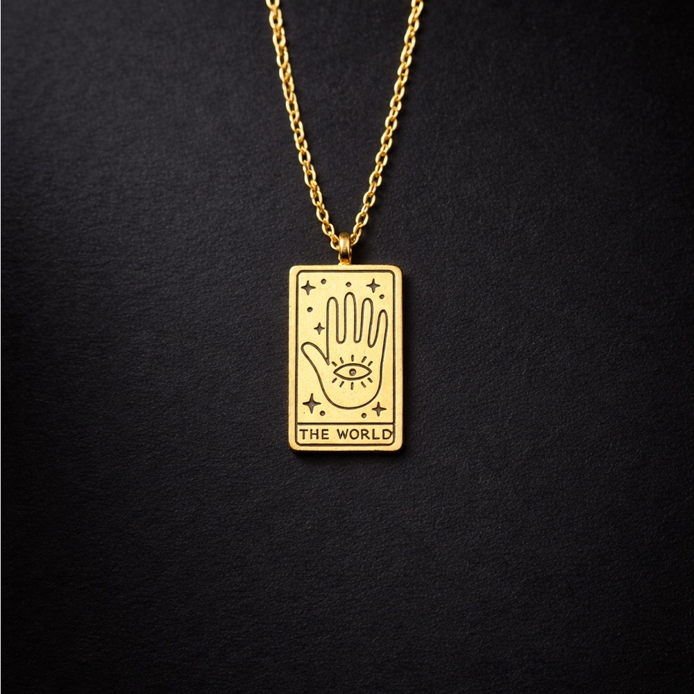 Gold Tarot Pendant Necklace - 'The World'